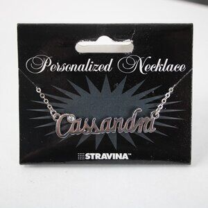 CASSANDRA Name Silvertone Rhinestone 14.5" w 4.5" Multi Ring Ext Necklace